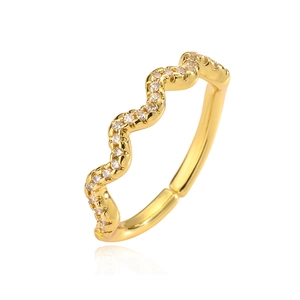 Minimalist 18K gold plated copper ring with wavy design and pavé cubic zirconia