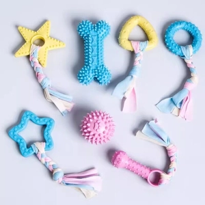Set de 7 jouets à mâcher pour chiens avec formes en caoutchouc TPR et cordes en coton