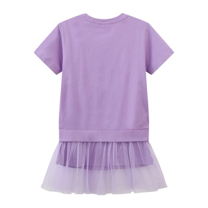 Kurzärmeliges lila Mädchenkleid mit gestricktem Baumwolloberteil und zweilagigem Tüllrock