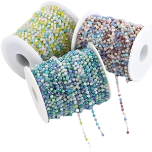 Colorful crystal beaded stainless steel chains on spools for DIY jewelry making