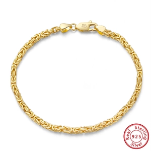Polished S925 sterling silver Byzantine chain bracelet with gold finish and lobster clasp