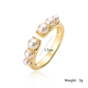 Minimalist gold plated copper open ring with six pearls and 1.7cm inner diameter