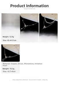 Detailed specs for Y2K butterfly necklaces with zircons, pearls and chain lengths
