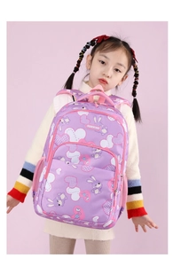 Detailed back view of a purple school backpack for girls showing ergonomic padded straps