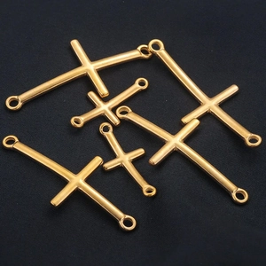 Gold plated stainless steel curved cross connectors for DIY jewelry making and bracelets