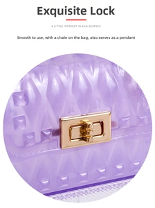 Macro shot of purple translucent leaf texture jelly bag with gold metal twist lock