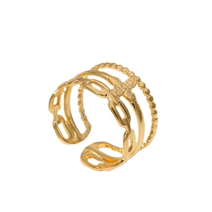 Bohemian gold layered open ring featuring vintage beaded and hollow chain designs