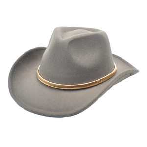 Classic grey western cowboy felt hat with a stylish gold metal band decoration