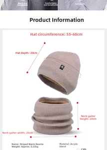 Detail specifications for winter fleece-lined knit beanie and neck warmer set