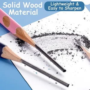 Cartoon ergonomic pencils for students with wood texture and easy-to-sharpen graphite core