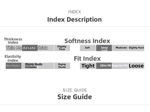 Size guide detailing thickness, softness, elasticity, and slim fit of the floral dress