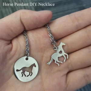 DIY horse pendant necklace set with hollow heart-shaped stainless steel charms