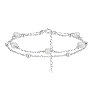 925 Sterling Silver Natural Freshwater Pearl Double Layer Bracelet Elegant French Minimalist Jewelry For Women Gold Plated