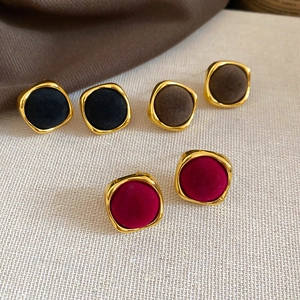 Retro Geometric Square Stud Earrings For Women With Flocking And 925 Sterling Silver Earring Post Vintage Alloy Jewelry