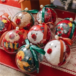Coral fleece Christmas socks in transparent gift ornaments with decorative ribbons