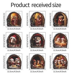 Nine Christmas mouse hole wall stickers set showing festive mouse with sizes SD31-SD39
