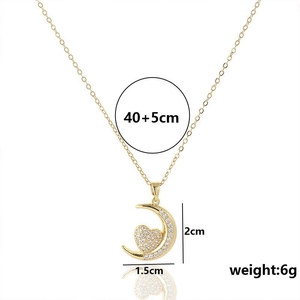 Elegant gold titanium heart and moon pendant necklace for women, 40+5cm length