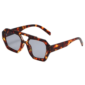Vintage Geometric Oversized Sunglasses For Women Men UV400 Protection Retro Double Bridge Hexagonal Plastic Frame Trendy