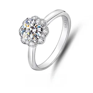Detail view of S925 silver ring featuring a 2ct moissanite with classic six-prong setting