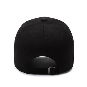 Classic black baseball cap featuring an adjustable silver metal buckle on the back