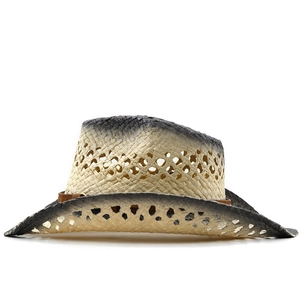 Detail of hand-woven straw cowboy hat featuring breathable diamond hollows and gradient tones