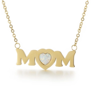 Elegant Stainless Steel MOM Letter Heart Pendant Necklace With White Artificial Opal Mother Day Gift Fashion Jewelry For Women