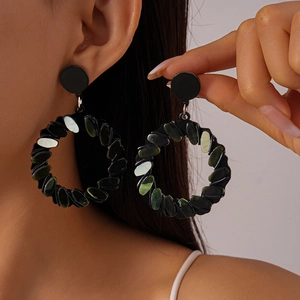 Statement dark green acrylic hollow round geometric hoop earrings for women stylish look