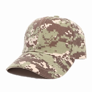 Detailed side view of digital camouflage baseball cap with pixelated tactical pattern