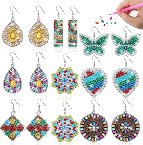 9-piece set of DIY diamond painting earrings with colorful rhinestones and pink drill pen