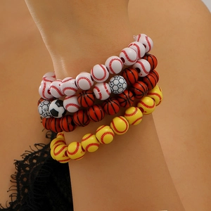 Adjustable woven sports bracelets with colorful soccer, basketball and baseball beads