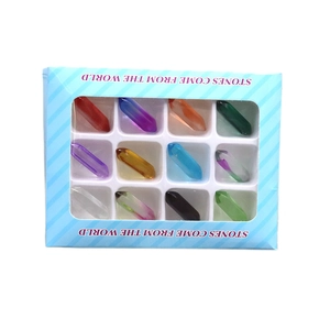 Set of 12 natural hexagonal crystal stone pendants in assorted colors with display gift box