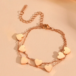 Bracciale a doppio strato in acciaio inossidabile con cuori placcato oro rosa 18k