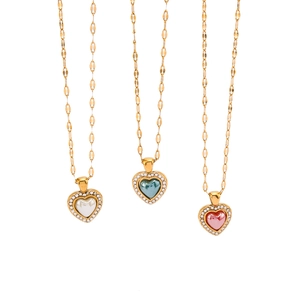18K gold plated heart necklaces with colorful stones and sparkling halo settings