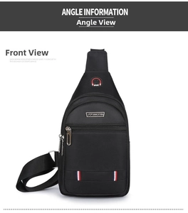 Vorderansicht der schwarzen wasserdichten Oxford-Brusttasche mit sportlichen Details