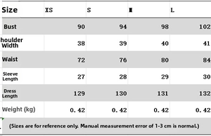 Detailed size chart for poplin dress including bust, waist, and length measurements
