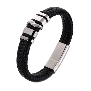 Bracelet En Cuir Tressé Pour Homme Avec Fermoir Magnétique En Acier Inoxydable 316L Style Punk Rock Géométrique