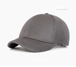 Detail of breathable dark gray mesh fabric on a lightweight summer baseball cap