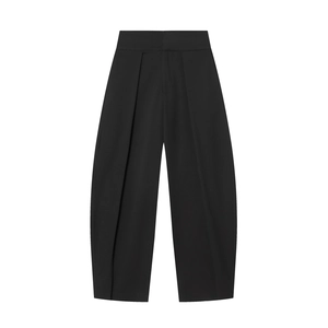 Women's black high-waisted pleated balloon pants with a loose casual wide-leg fit