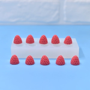 Ten-cavity strawberry silicone mold for candles and soaps with realistic fruit texture