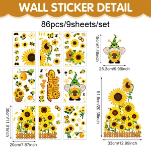 9-sheet sunflower gnome window stickers set with bees and Hello Sunshine PVC decals