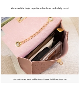 Pink chain crossbody bag internal storage space for phone and makeup essentials