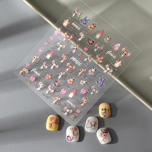 5D embossed cute mouse and floral nail art stickers set with 3D decorative display