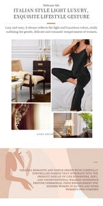Detail lookbook showing black silk sleepwear set with V-neck camisole and matching trousers