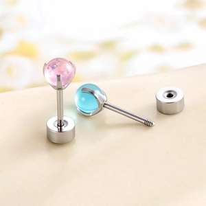 Titanium steel claw earrings featuring vibrant pink and blue dragon ball gemstones