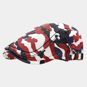 Retro washed camouflage ivy cap with adjustable copper buckle and colorful pattern