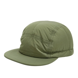 Army green quilted camper cap with flat brim, warm padded nylon for outdoor streetwear