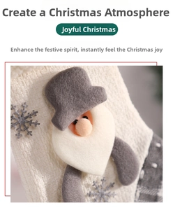 Detailed close-up of knitted Christmas stocking with 3D Santa and snowflake embroidery