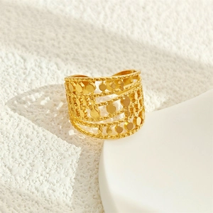 Minimalist gold hollow layered wavy stainless steel open ring for women