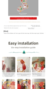 Detailed chart for PVC Christmas static window stickers showing sizes and installation steps
