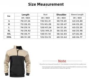 Size chart for men's waffle knit pullover sweatshirt with measurements in CM and inches